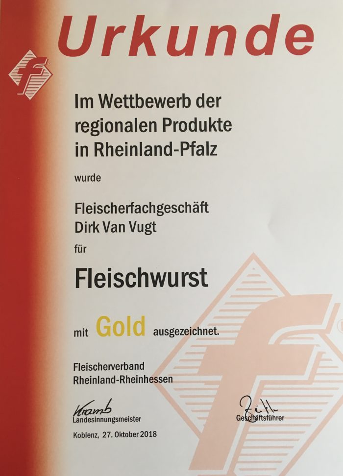 Fleischwurst Gold-Medaille 2018